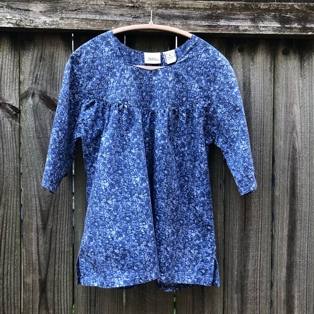 Vermont Country Store Everbloom Muumuu Tunic Top Size M Blue Floral